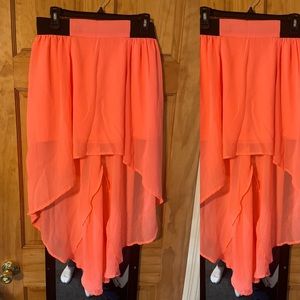 Neon orange high low skirt Size large